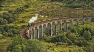 Glenfinnan Viaduct's graceful curve graces the West Highland Line
